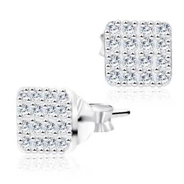 Square Shaped CZ Silver Ear Stud STS-3561
